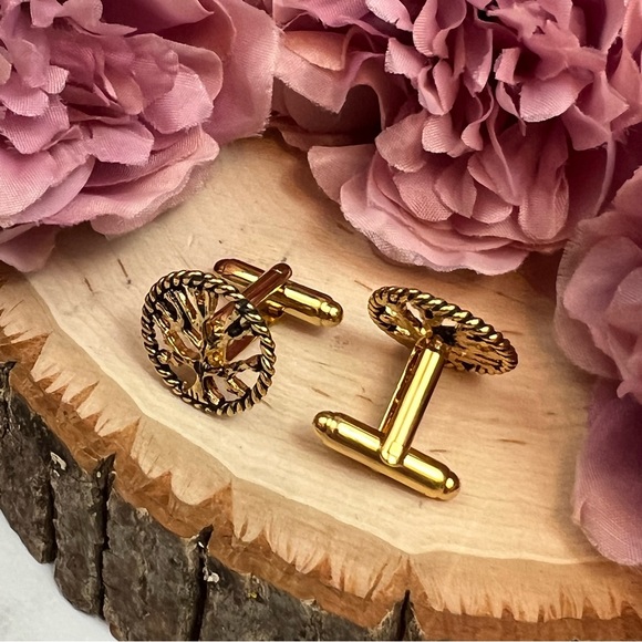 Twisted Antiqued Gold Tree of Life Cufflinks - Picture 8 of 16